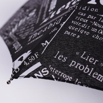 Automatic Retro British Newspaper Umbrella Vinyl Sunscreen Folding Umbrella, Style:Manual(Black)-garmade.com