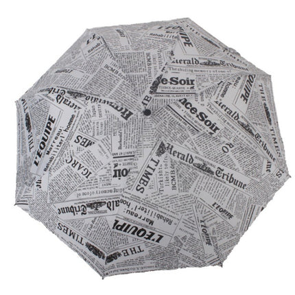 Automatic Retro British Newspaper Umbrella Vinyl Sunscreen Folding Umbrella, Style:Manual(White)-garmade.com
