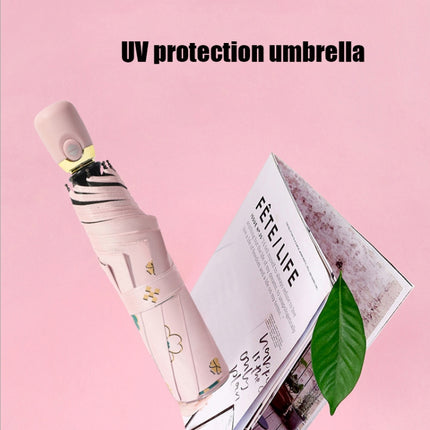 Student Vinyl Sunscreen Small Fresh Umbrella Folding Automatic Umbrella, Style:Tri-fold(Light Pink)-garmade.com