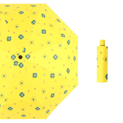 Student Vinyl Sunscreen Small Fresh Umbrella Folding Automatic Umbrella, Style:Tri-fold(Yellow)-garmade.com