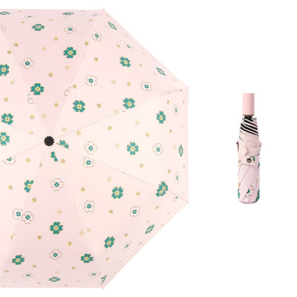 Student Vinyl Sunscreen Small Fresh Umbrella Folding Automatic Umbrella, Style:Nine Plywood(Light Pink)-garmade.com