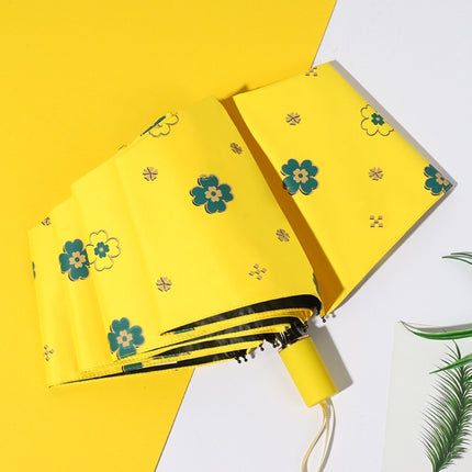 Student Vinyl Sunscreen Small Fresh Umbrella Folding Automatic Umbrella, Style:Nine Plywood(Yellow)-garmade.com