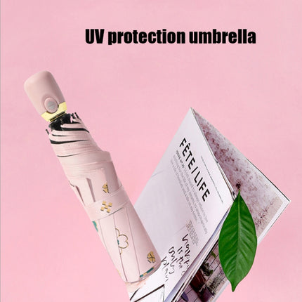 Student Vinyl Sunscreen Small Fresh Umbrella Folding Automatic Umbrella, Style:Nine Plywood(Yellow)-garmade.com