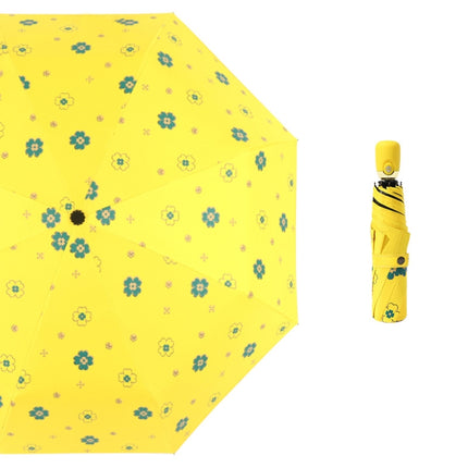 Student Vinyl Sunscreen Small Fresh Umbrella Folding Automatic Umbrella, Style:Self-opening(Yellow)-garmade.com