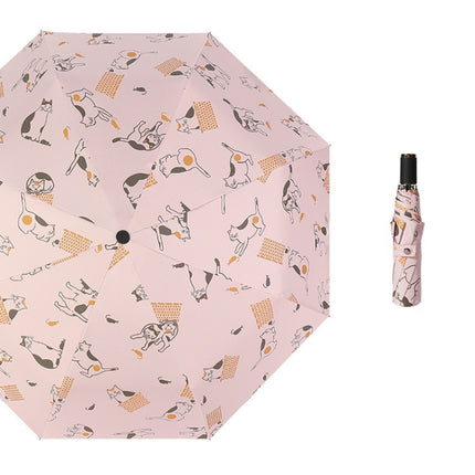 Small Fresh Sun and Rain Dual-use Folding Sunshade UV Protection Sunscreen Umbrella(Light Powder)-garmade.com