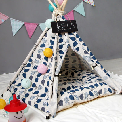 Small And Medium Dog Pet Tent Dog Cat Litter, Specification: Small 40×40×50cm(Blue Leaves with Cushion)-garmade.com