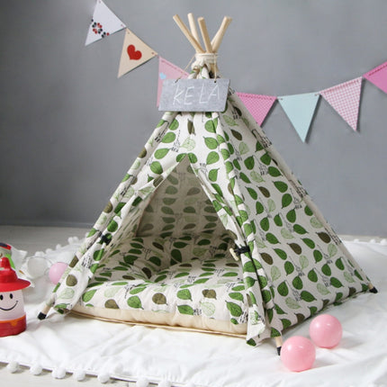 Pet Tent Lime Leaf Kennel Pet Bed, Specification: Small 40×40×50cm(Green Leaves with Cushion)-garmade.com