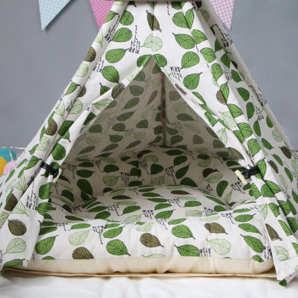 Pet Tent Lime Leaf Kennel Pet Bed, Specification: Small 40×40×50cm(Green Leaves with Cushion)-garmade.com