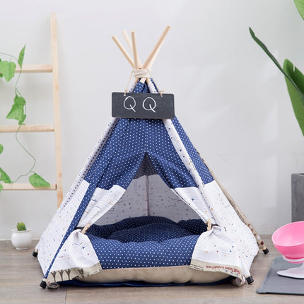 Cotton Canvas Pet Tent Cat and Dog Bed with Cushion, Specification: Small 40×40×50cm(White Dots)-garmade.com