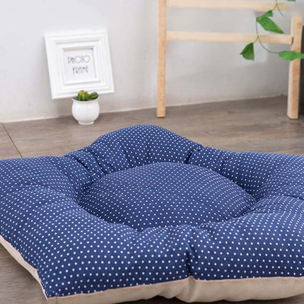 Cotton Canvas Pet Tent Cat and Dog Bed with Cushion, Specification: Small 40×40×50cm(Navy Blue Dot)-garmade.com