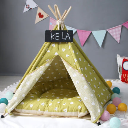 Cotton Canvas Pet Tent Cat and Dog Bed with Cushion, Specification: Small 40×40×50cm(Yellow Triangle)-garmade.com
