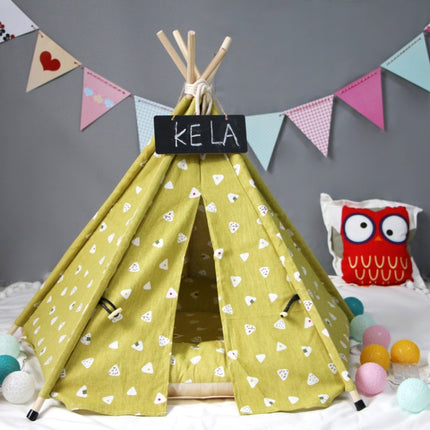 Cotton Canvas Pet Tent Cat and Dog Bed with Cushion, Specification: Medium 50×50×60cm(Yellow Triangle)-garmade.com