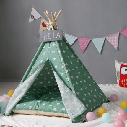 Cotton Canvas Pet Tent Cat and Dog Bed with Cushion, Specification: Small 40×40×50cm(Green Triangle)-garmade.com