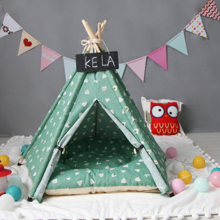 Cotton Canvas Pet Tent Cat and Dog Bed with Cushion, Specification: Small 40×40×50cm(Green Triangle)-garmade.com