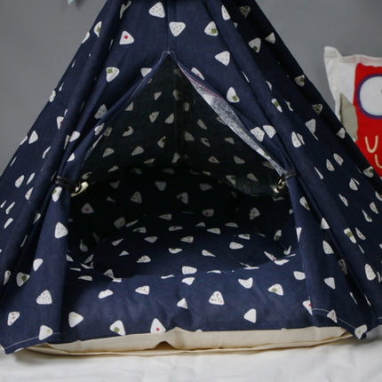 Pet Tent Removable And Washable Wooden Cat Kennel with Cushion, Specification: Small 40×40×50cm(Navy Blue Eyes)-garmade.com