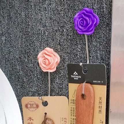 6 PCS Bathroom Non-perforated Rose Hook Non-marking Resin Adhesive Hook(Purple Rose)-garmade.com