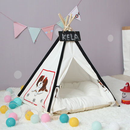 Pet Tent Removable And Washable Wooden Cat Kennel with Cushion, Specification: Small 40×40×50cm(Black)-garmade.com