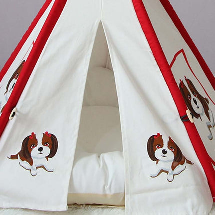 Pet Tent Removable And Washable Wooden Cat Kennel with Cushion, Specification: Medium 50×50×60cm(Red)-garmade.com