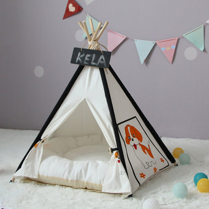 Pet Tent Removable And Washable Wooden Cat Kennel with Cushion, Specification: Medium 50×50×60cm(Yellow)-garmade.com