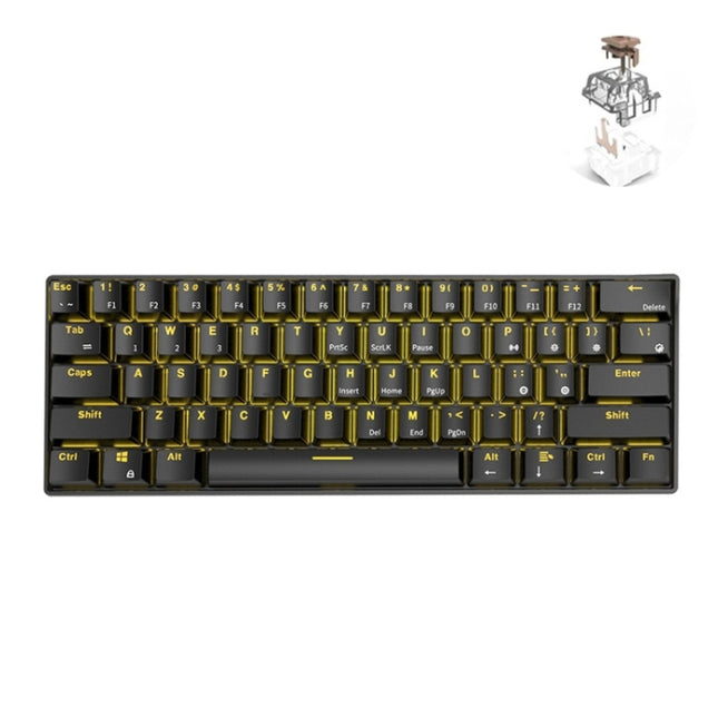 RK61 61 Keys Bluetooth / 2.4G Wireless / USB Wired Three Modes Tablet Mobile Gaming Mechanical Keyboard, Cable Length: 1.5m, Style:Tea Shaft(Black)-garmade.com