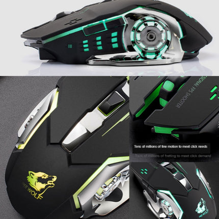 FREEDOM-WOLF X8 2400 DPI 6 Keys 2.4G Wireless Charging Silent Luminous Gaming Mechanical Mouse(Metal Grey)-garmade.com