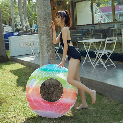 2 PCS Gradient Color Rainbow Flowers Children Thickened PVC Swimming Ring, Size:90cm-garmade.com