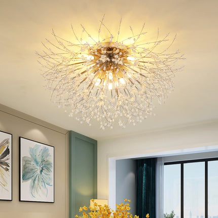 Bedroom Crystal Ceiling Lamp Creative Dandelion Living Room Lamp Dining Room Lamp, Style:Golden (70x38cm, 8 Heads)(Warm Light)-garmade.com