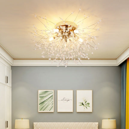 Bedroom Crystal Ceiling Lamp Creative Dandelion Living Room Lamp Dining Room Lamp, Style:Golden (70x38cm, 8 Heads)(Warm Light)-garmade.com