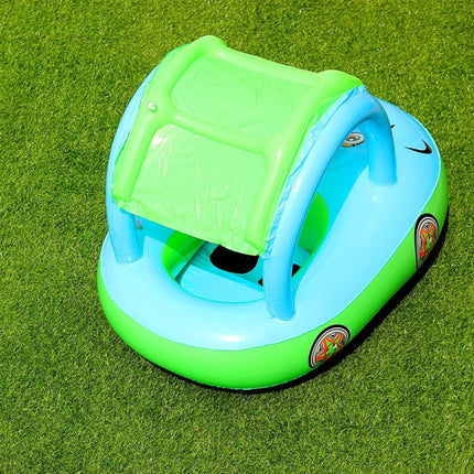 Sunshade and Sunscreen Baby Swimming Ring Car Boat Shape Inflatable Swimming Ring with Horn(Light Blue + Green)-garmade.com