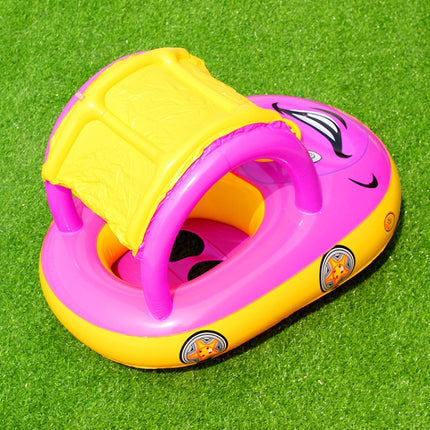 Sunshade and Sunscreen Baby Swimming Ring Car Boat Shape Inflatable Swimming Ring with Horn(Purple+Yellow)-garmade.com