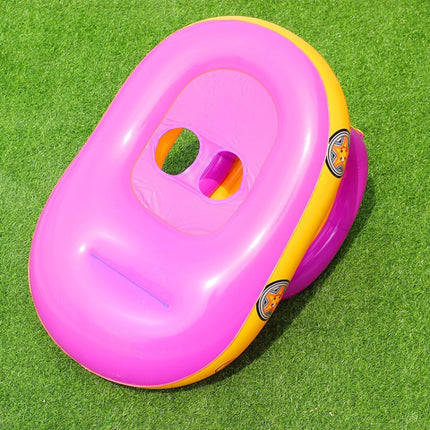 Sunshade and Sunscreen Baby Swimming Ring Car Boat Shape Inflatable Swimming Ring with Horn(Purple+Yellow)-garmade.com