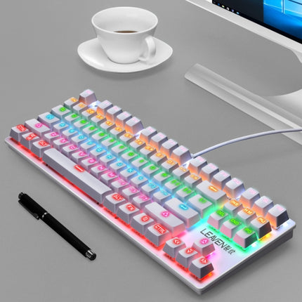 LEAVEN K550 87 Keys Green Shaft Gaming Athletic Office Notebook Punk Mechanical Keyboard, Cable Length: 1.8m(White)-garmade.com