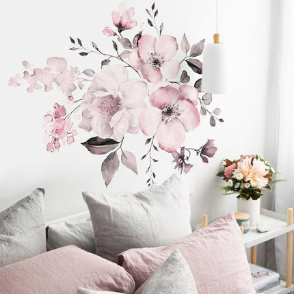 2 PCS Watercolor Flower Group Home Background Decoration Removable Wall Sticker-garmade.com