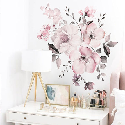 2 PCS Watercolor Flower Group Home Background Decoration Removable Wall Sticker-garmade.com