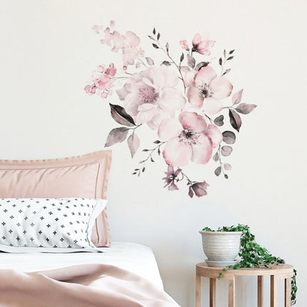 2 PCS Watercolor Flower Group Home Background Decoration Removable Wall Sticker-garmade.com