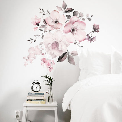 2 PCS Watercolor Flower Group Home Background Decoration Removable Wall Sticker-garmade.com