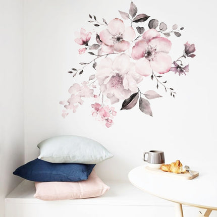 2 PCS Watercolor Flower Group Home Background Decoration Removable Wall Sticker-garmade.com