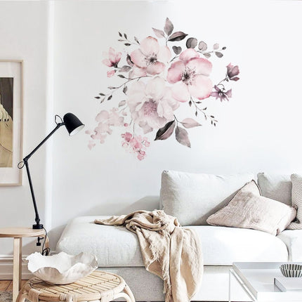 2 PCS Watercolor Flower Group Home Background Decoration Removable Wall Sticker-garmade.com