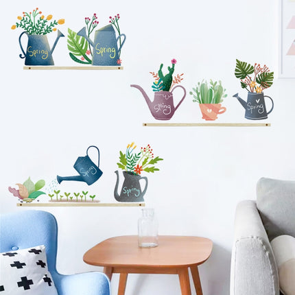 2 PCS Fresh Green Watering Cactus Home Decoration Wall Sticker-garmade.com