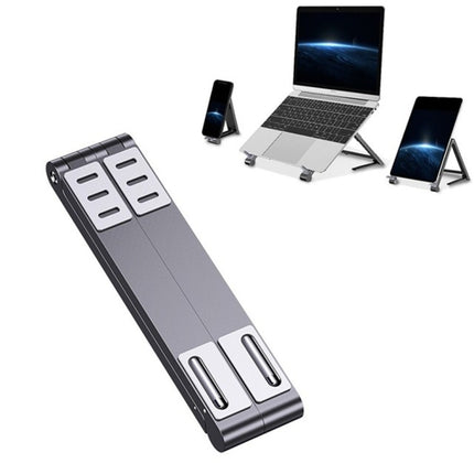 Metal Laptop Stand Computer Cooling Folding Mini Flat Raised Bracket(Grey)-garmade.com