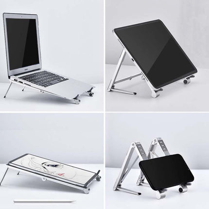 Metal Laptop Stand Computer Cooling Folding Mini Flat Raised Bracket(Grey)-garmade.com