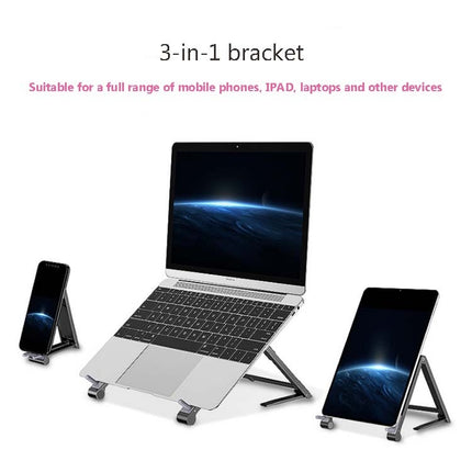 Metal Laptop Stand Computer Cooling Folding Mini Flat Raised Bracket(Grey)-garmade.com