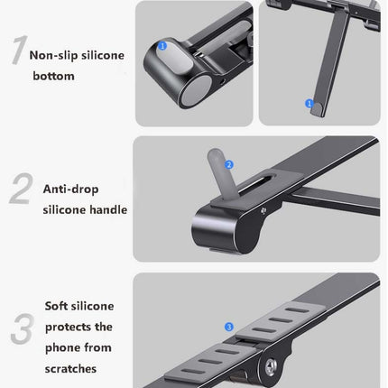 Metal Laptop Stand Computer Cooling Folding Mini Flat Raised Bracket(Grey)-garmade.com