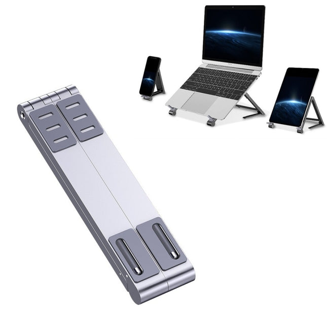 Metal Laptop Stand Computer Cooling Folding Mini Flat Raised Bracket(Silver)-garmade.com