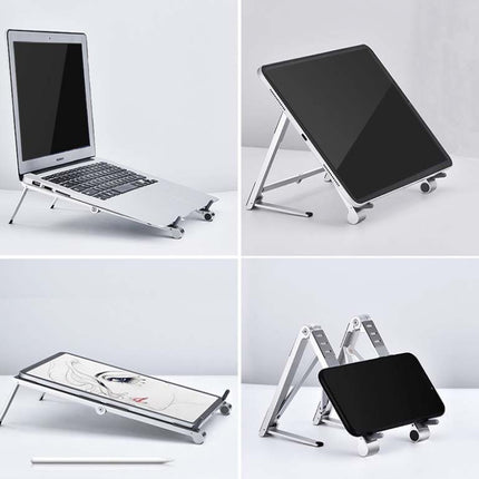 Metal Laptop Stand Computer Cooling Folding Mini Flat Raised Bracket(Silver)-garmade.com