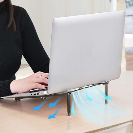 Metal Laptop Stand Computer Cooling Folding Mini Flat Raised Bracket(Silver)-garmade.com