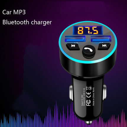 Halo Car MP3 Bluetooth Player Car Charger Car FM Transmitter 3.1A Car Charger(Elegant Black)-garmade.com
