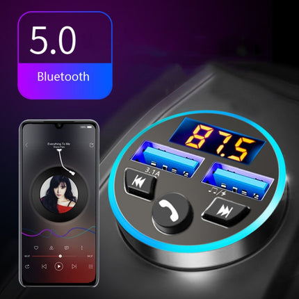 Halo Car MP3 Bluetooth Player Car Charger Car FM Transmitter 3.1A Car Charger(Snow Silver)-garmade.com