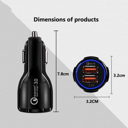 2 PCS QC3.0+3.1A Car Charger Dual USB 6A Halo Wine Bottle Fast Charge Car Charger(Elegant Black)-garmade.com