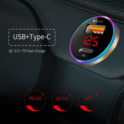 Aluminum Alloy Digital Display PD+QC3.0 Car Charger Multifunctional Car Charger(Elegant Black)-garmade.com